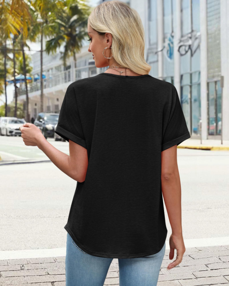 Mia Bluse Damen Sommer – Spitze vorne, V-Ausschnitt, kurze Ärmel