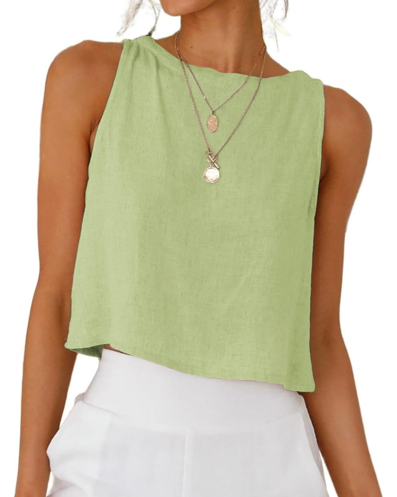 Sienna Top Femme en Lin – Blouse Courte Sans Manches avec Boutons Dos Élégants