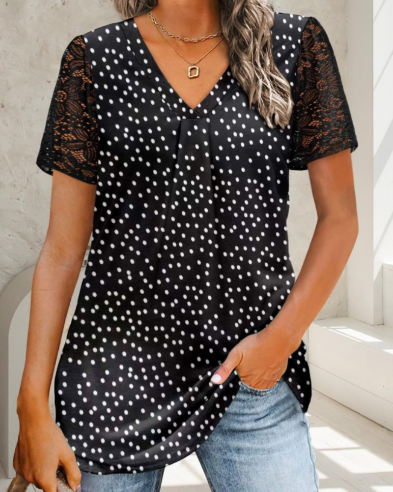 Chloe Bluse Damen – Oberteil mit V-Ausschnitt und eleganten, lässigen Spitzenärmeln