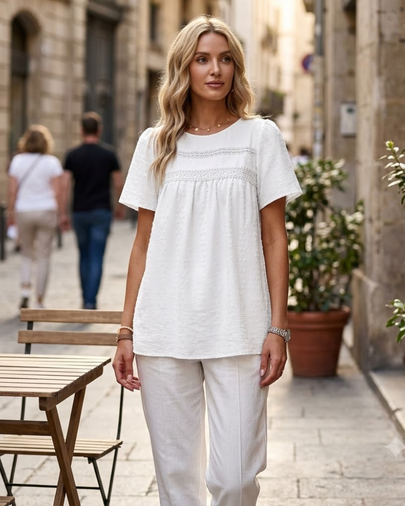 Eugenia Blouse Femme – Haut Bohème à Dentelle Crochet et Manches Courtes