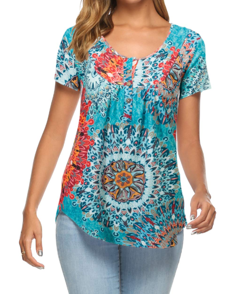 Florinda Túnica Mujer Plisada – Blusa Cuello en V Manga Corta Elegante