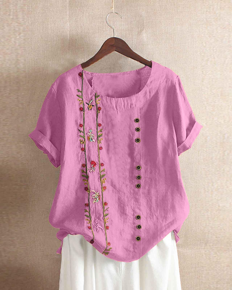 Olivia Tunique Femme Été – Lin Fleuri Col Rond Coupe Ample