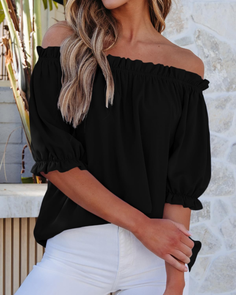 Sophia Bluse til kvinder med bare skuldre – elegant top med puffede ærmer til sommeren