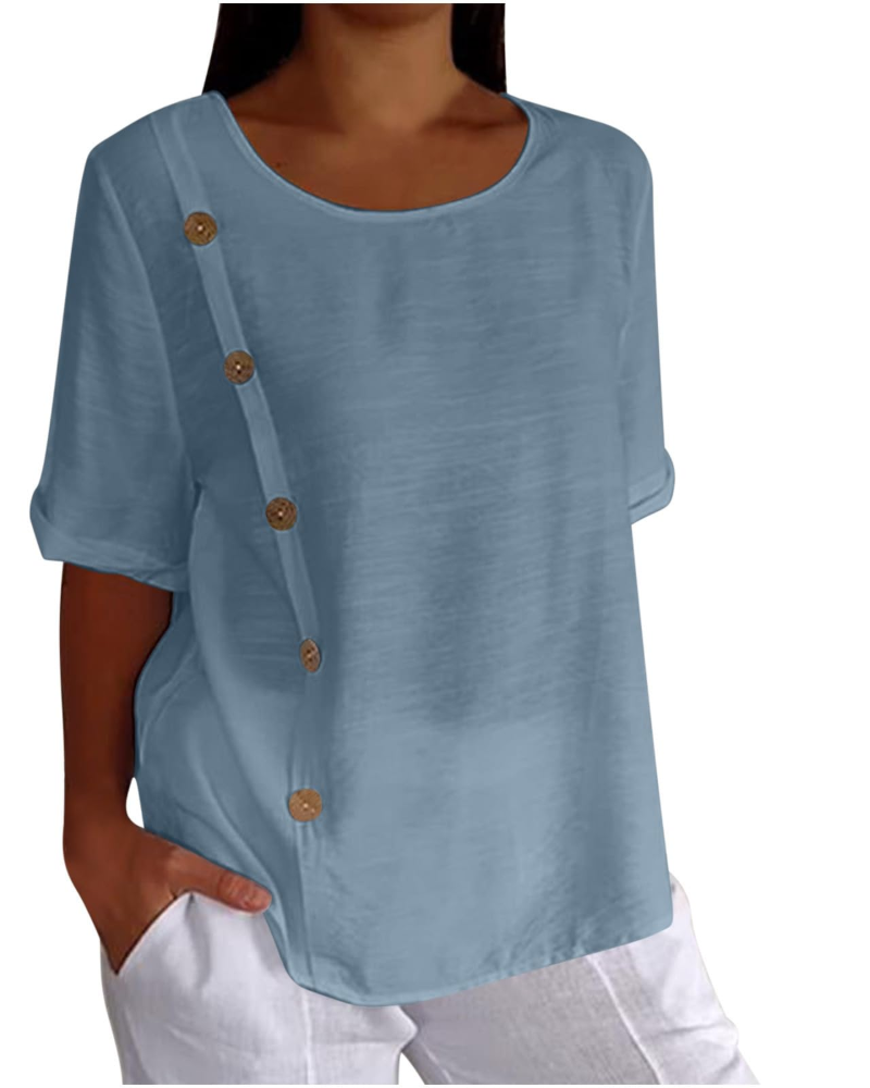 Ivy T-Shirt Damen Sommer – Baumwolle Leinen mit floralem Druck und V-Ausschnitt