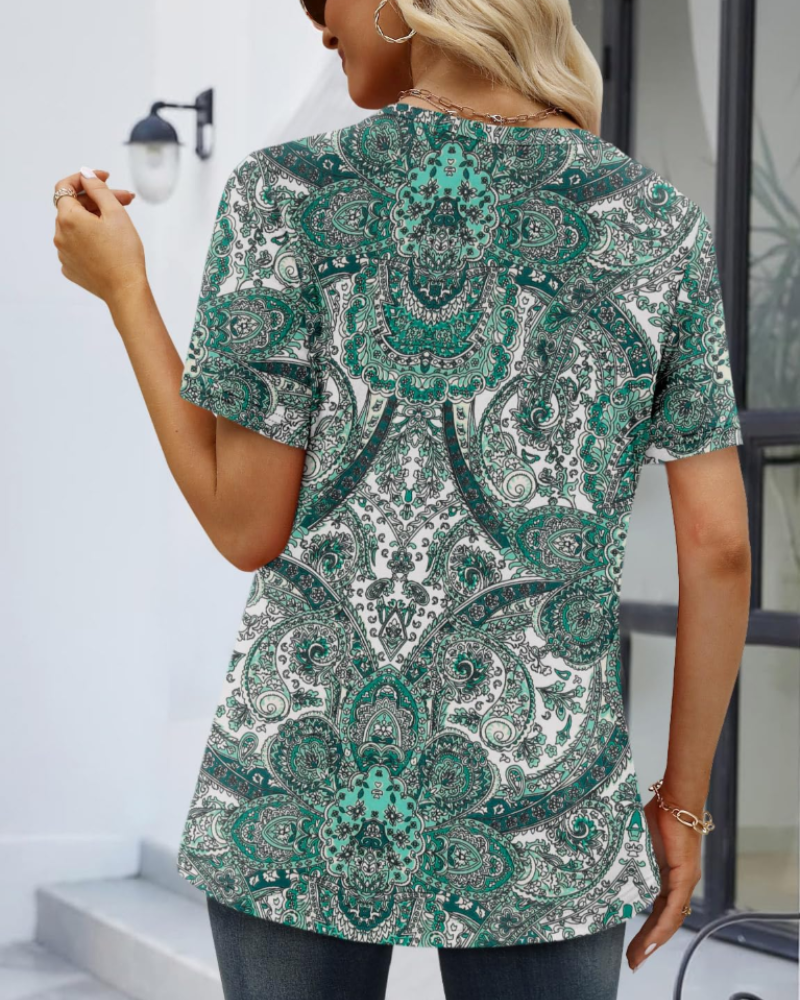 Brinna Tunique Maille Femme – Blouse Col V Plissée avec Boutons Manches Courtes