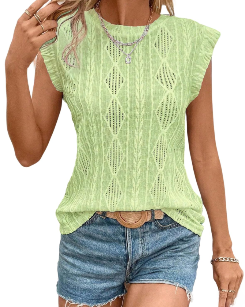 Avery Top Crochet Femme – Haut Sans Manches Texturé à Col Rond Léger pour l’Été