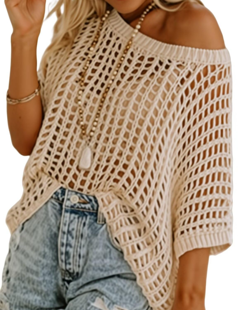 Avery Pull Crochet Mujer – Top Ligero Calado de Manga Corta Estilo Playa