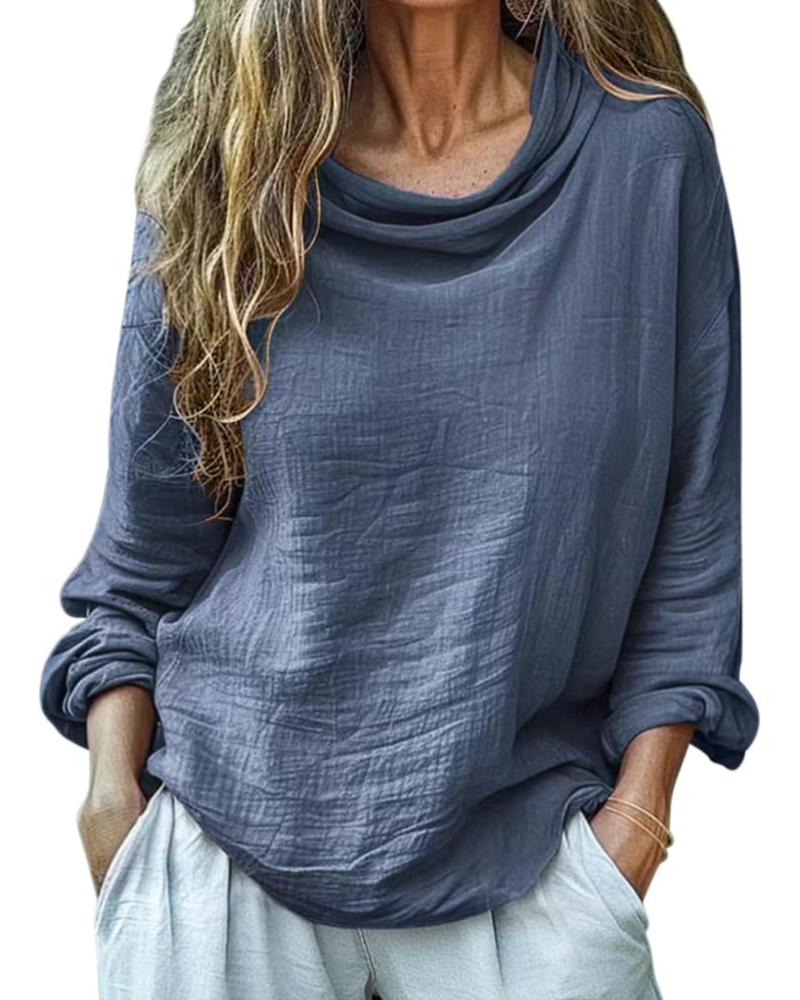 Grace Blouse Femme – Lin Coton Col Rond Manches Longues