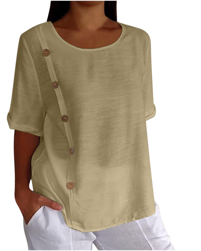 Ivy T-Shirt Damen Sommer – Baumwolle Leinen mit floralem Druck und V-Ausschnitt