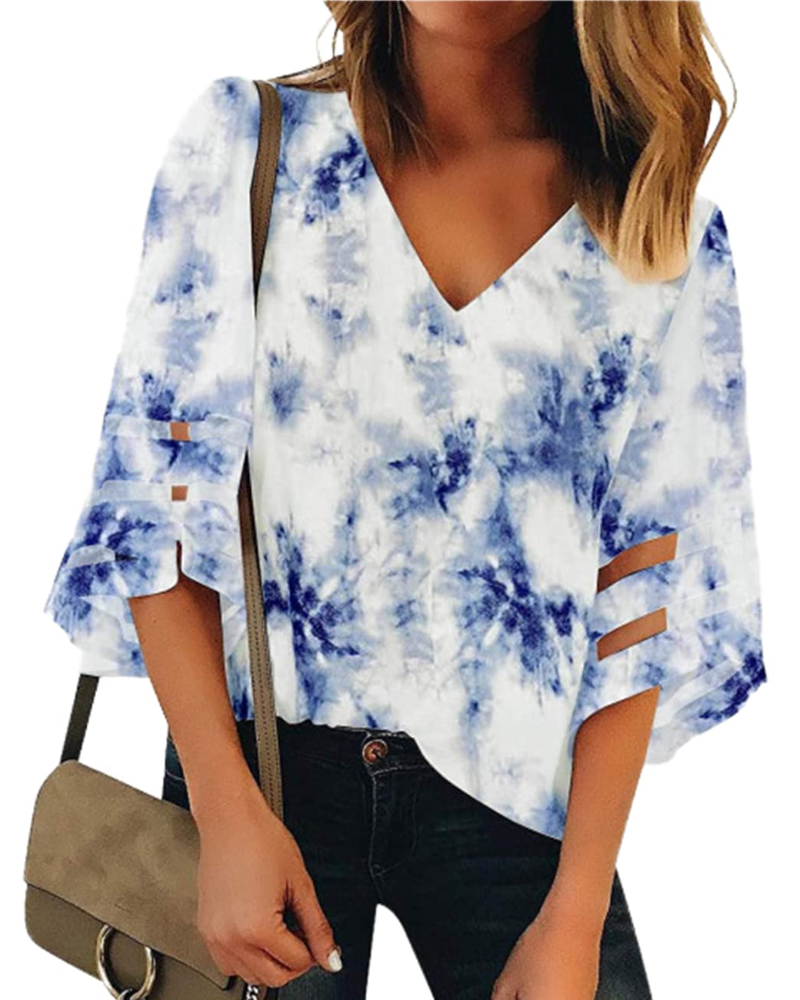 Ghia Damen Sommerbluse – V-Ausschnitt, Glockenärmel 3/4, Eleganter Strick