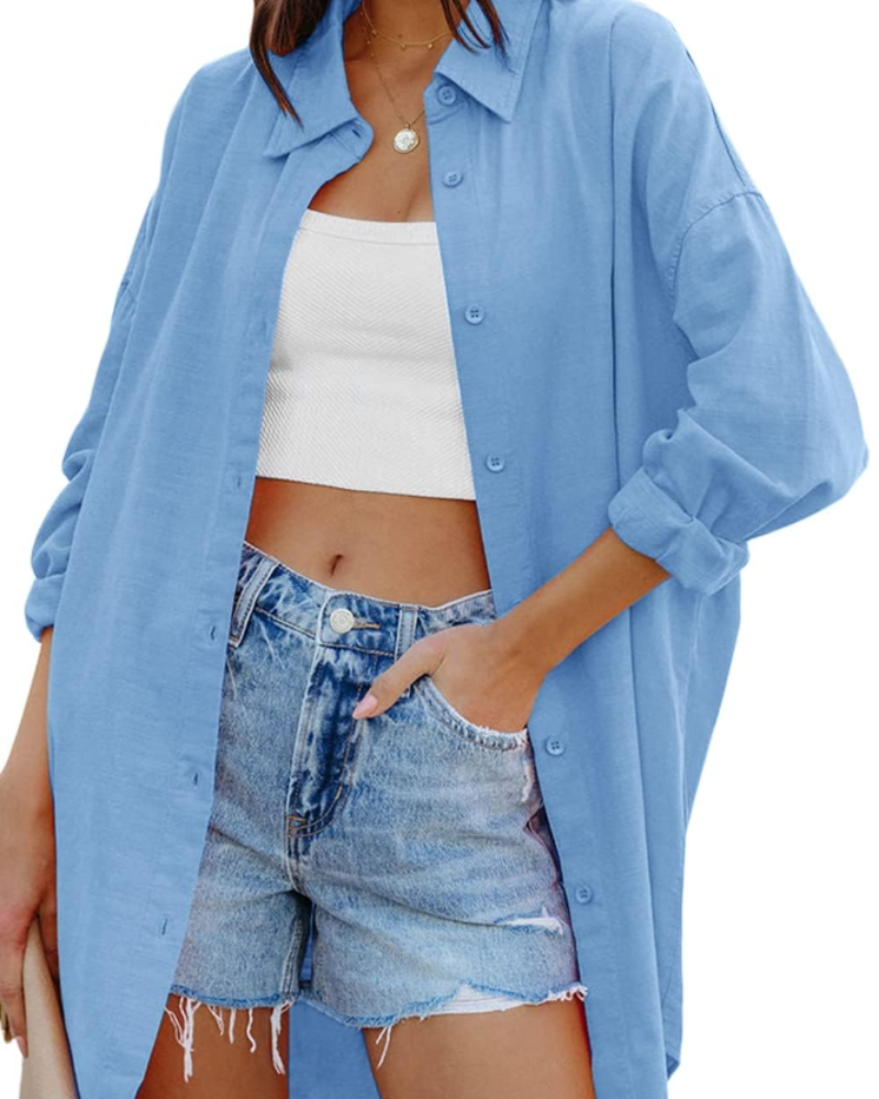 Ella Blouse Femme – Oversize Boutonnée Manches Longues & Poches