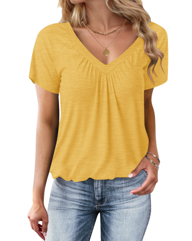 Mia Dames T-shirt Zomer – V-hals Bolzoom Losse Elegante Pasvorm