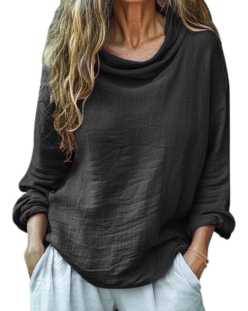 Grace Blouse Femme – Lin Coton Col Rond Manches Longues