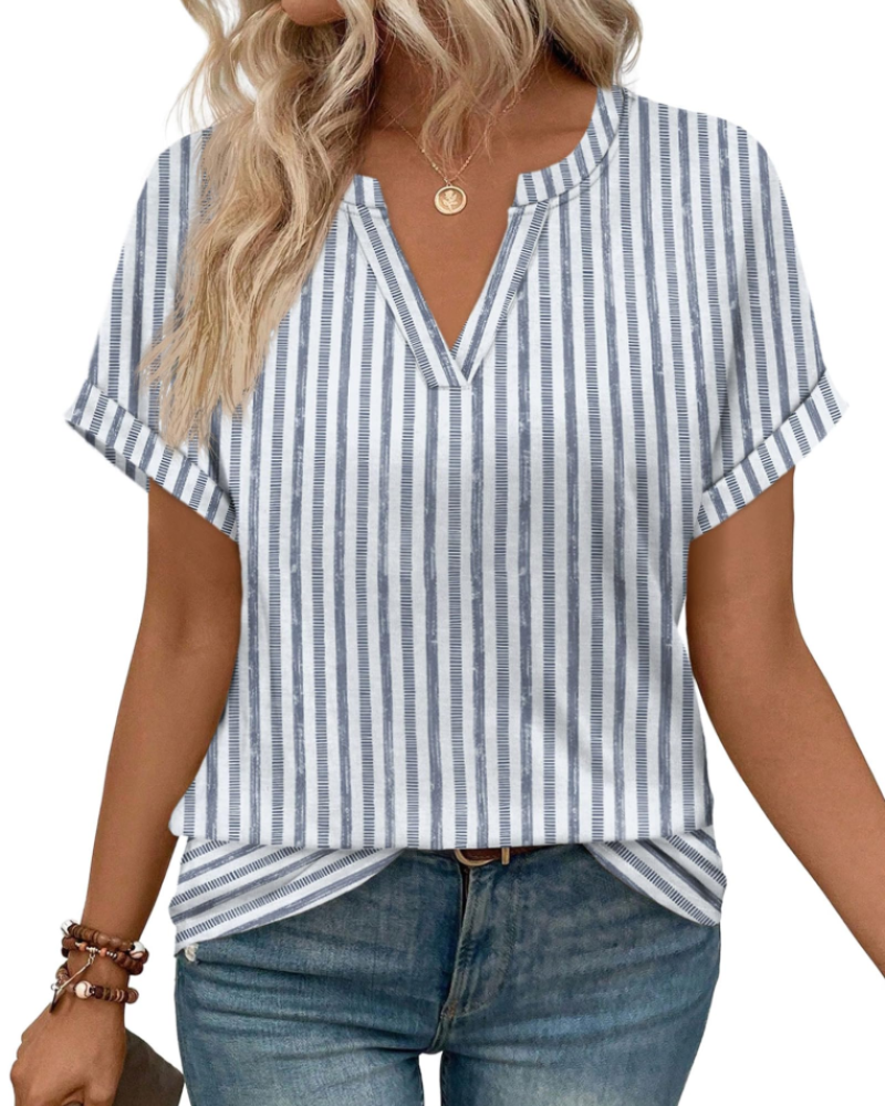 Ivy Bluse Damen V-Ausschnitt – Leichtes Tunika-Oberteil mit kurzen Ärmeln und eleganten Umschlägen