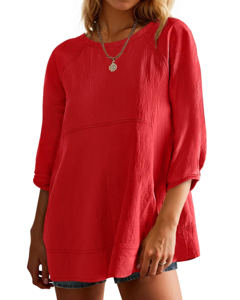 Fiorella Blusa Péplum para Mujer – Blusa Babydoll con Mangas 3/4 de Algodón y Viscosa