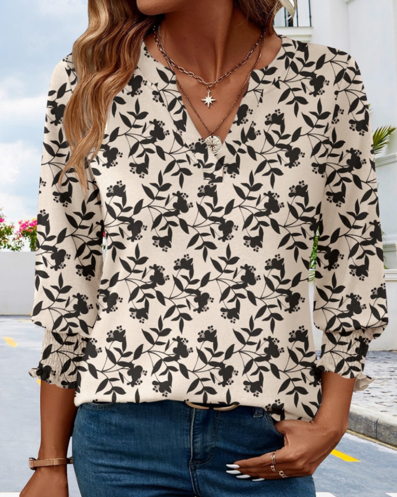 Bluzka Lily damska – dekolt w serek, rękawy 3/4, elegancki krój babydoll