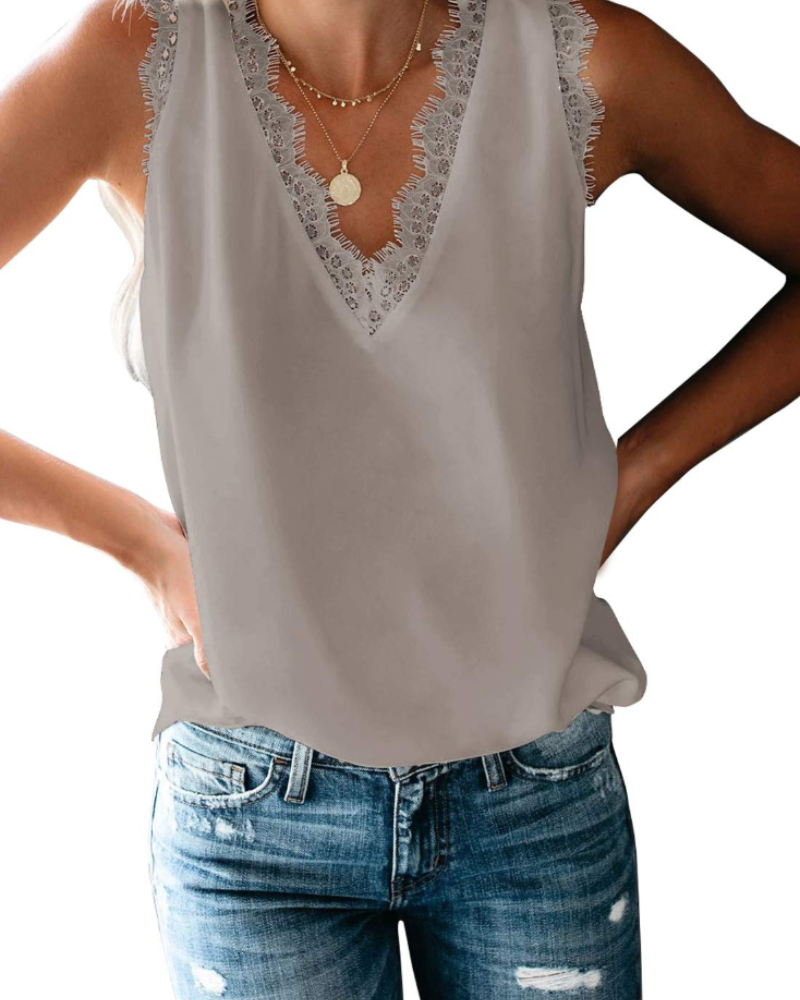 Florimel Caraco Femme Dentelle – Top Col V Sans Manches Léger et Élégant