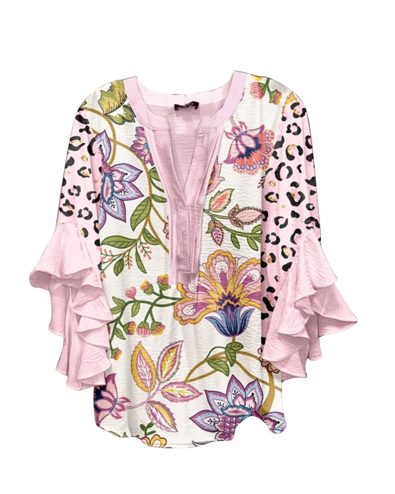 Avac Blouse Femme – Col V Manches 3/4 à Volants Grande Taille