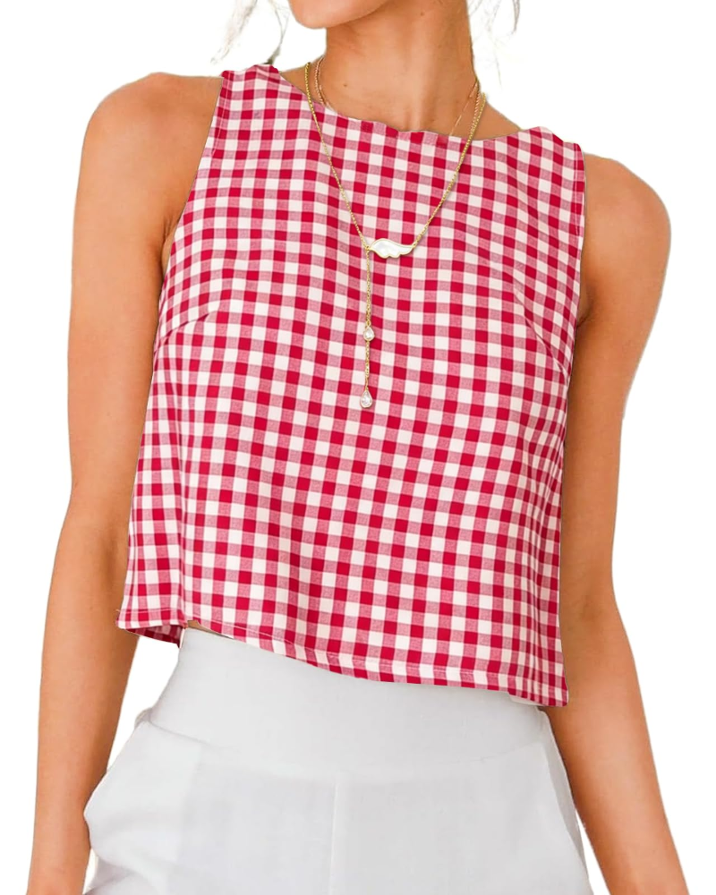 Sienna Top Femme en Lin – Blouse Courte Sans Manches avec Boutons Dos Élégants