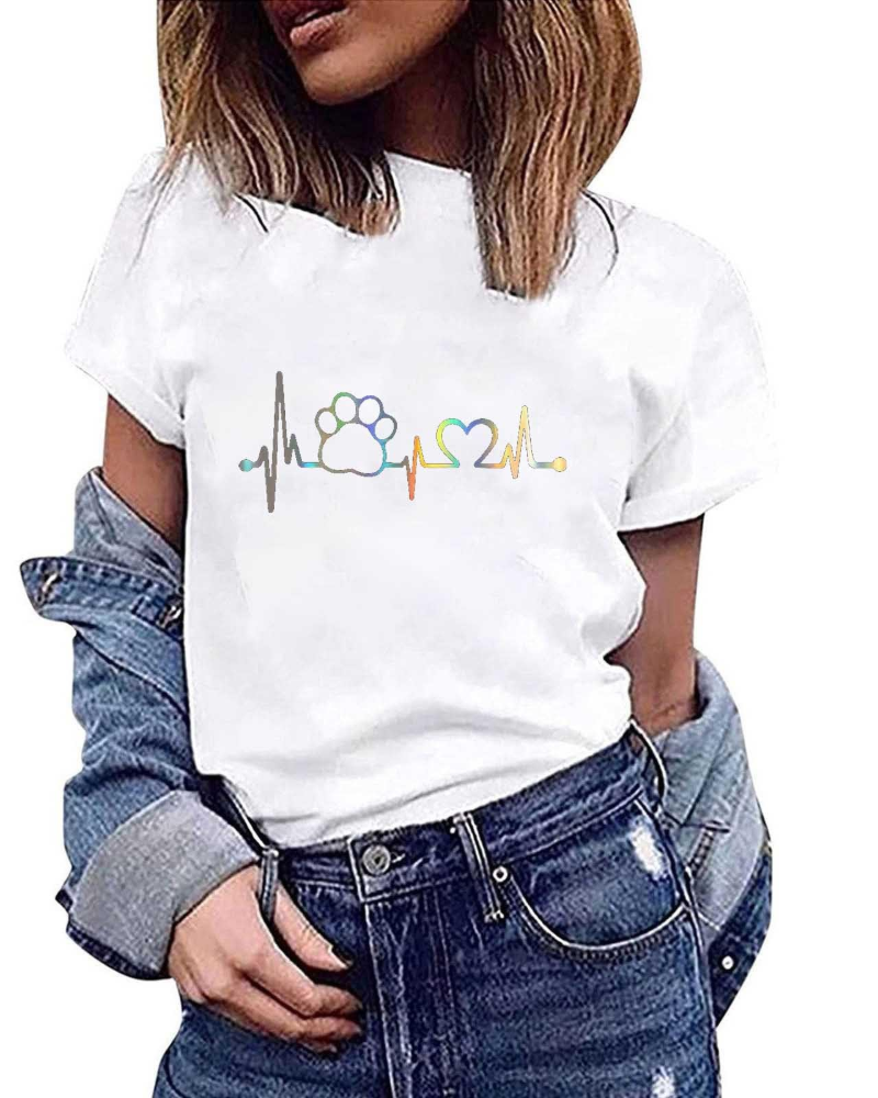 Chloe Damen T-Shirt Sommer – Rundhalsausschnitt mit floralem Druck und kurzen Ärmeln