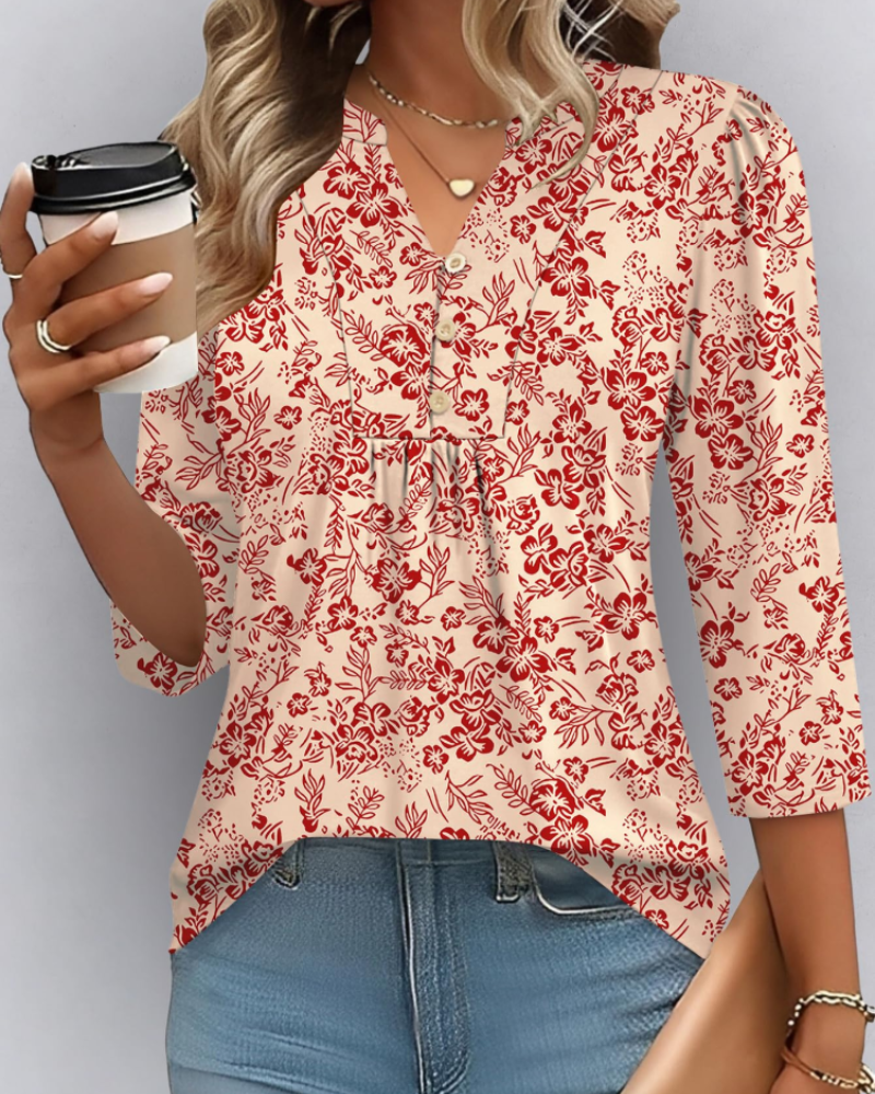 Hailey Chemisier Bohemia Mujer – Blusa con Cuello en V Plisada y Mangas 3/4
