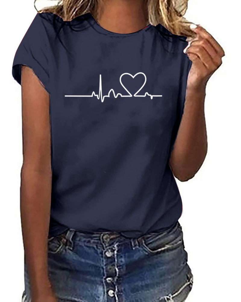 Chloe Damen T-Shirt Sommer – Rundhalsausschnitt mit floralem Druck und kurzen Ärmeln