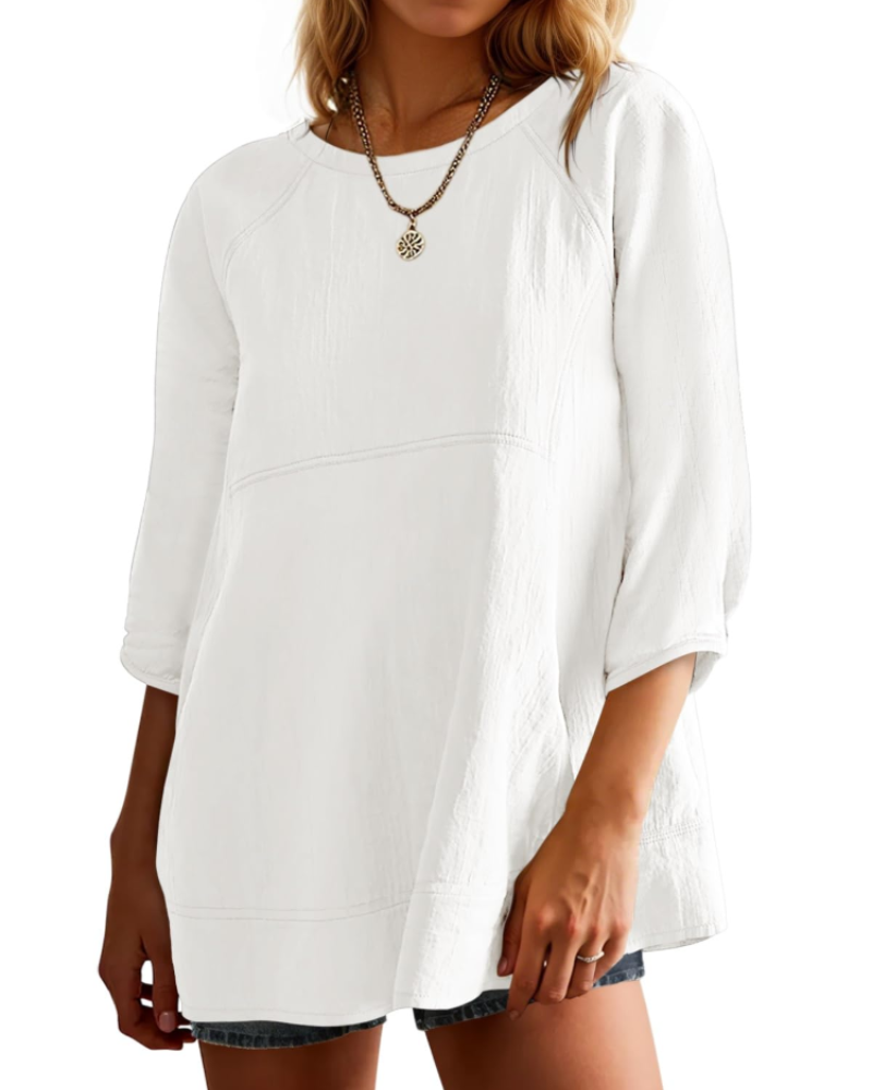 Fiorella Blusa Péplum para Mujer – Blusa Babydoll con Mangas 3/4 de Algodón y Viscosa
