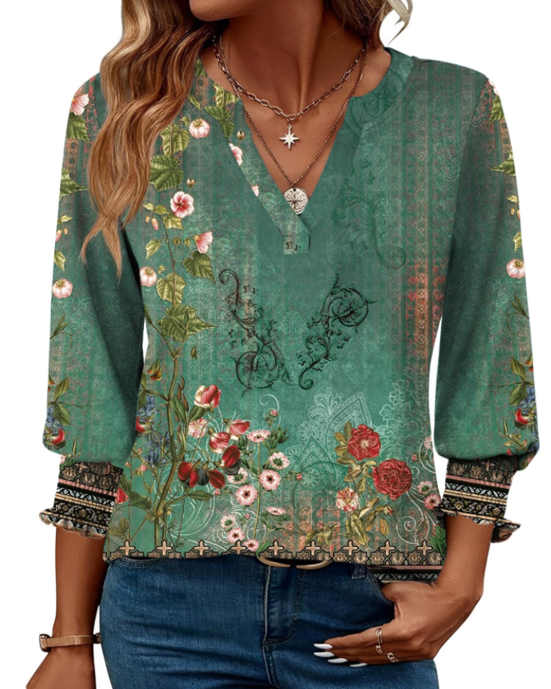 Bluzka Lily damska – dekolt w serek, rękawy 3/4, elegancki krój babydoll