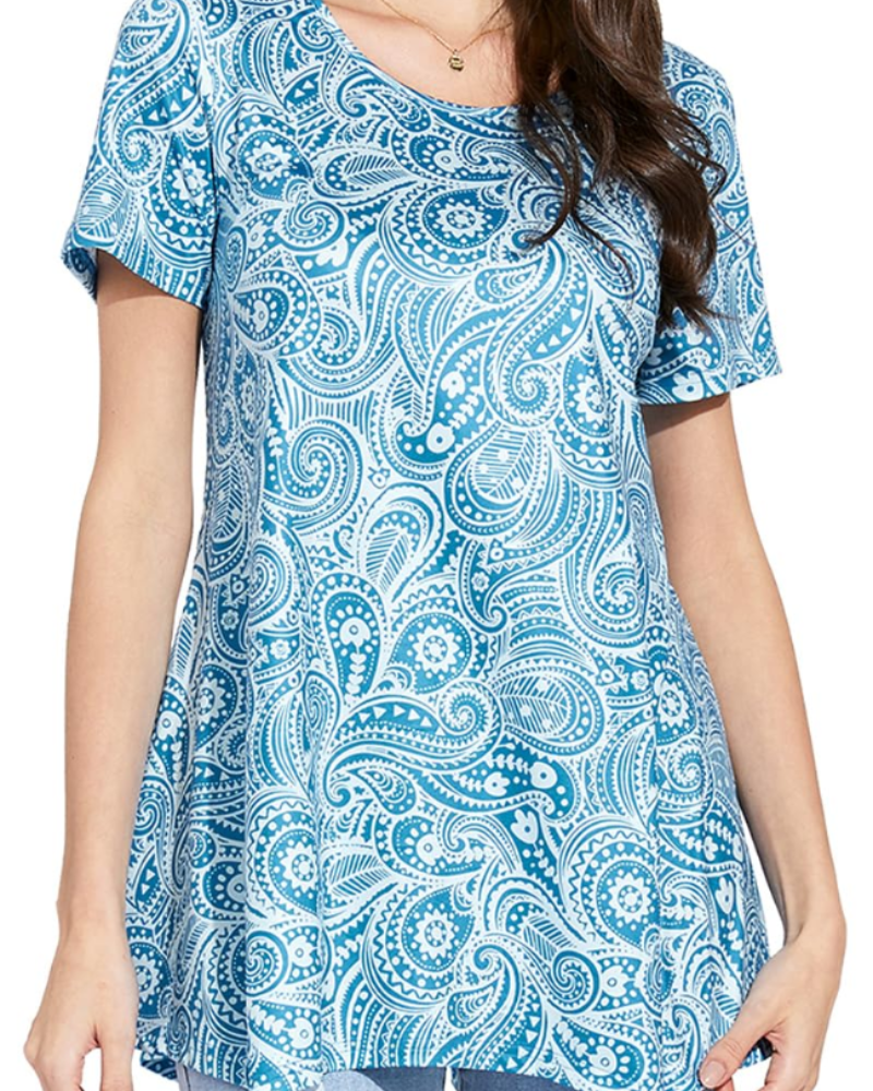 Luna Tunique Femme Été – Florale Paisley Col Rond Manches Courtes