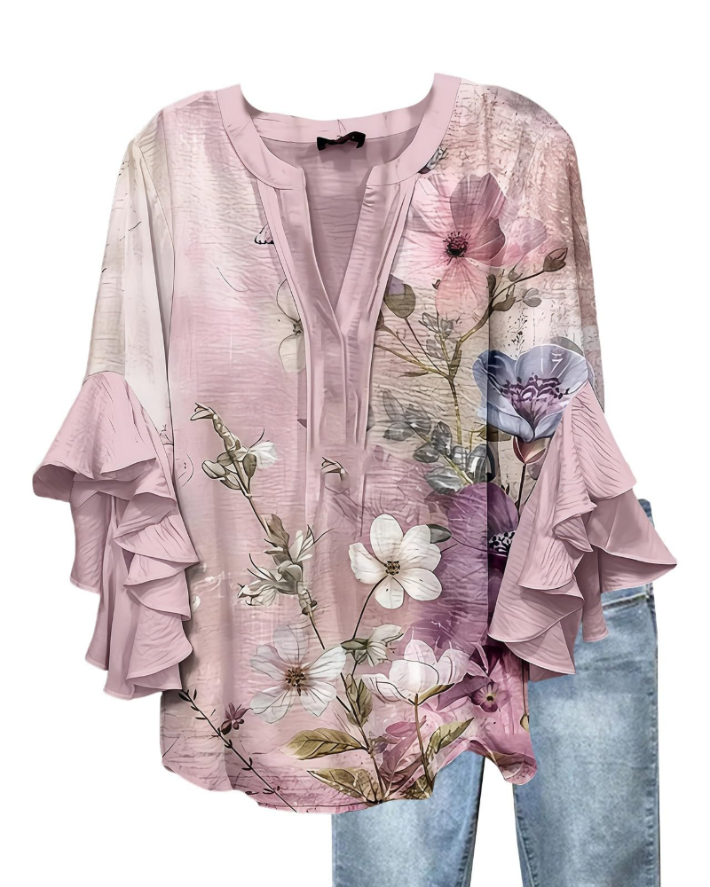 Avac Blouse Femme – Col V Manches 3/4 à Volants Grande Taille