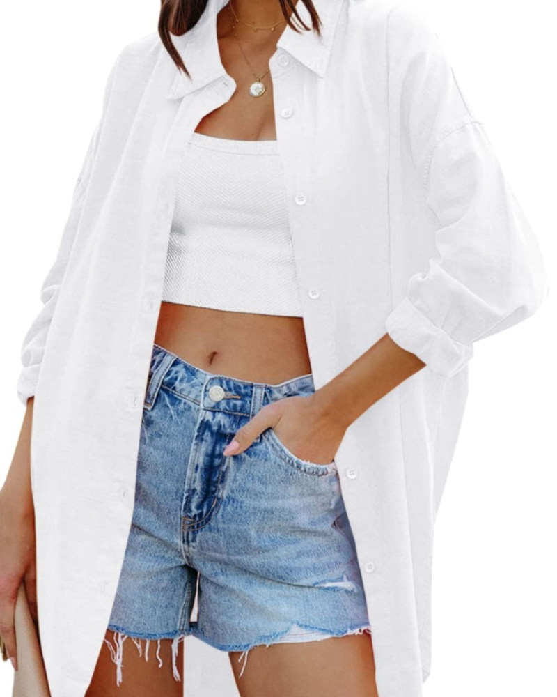 Ella Blouse Femme – Oversize Boutonnée Manches Longues & Poches