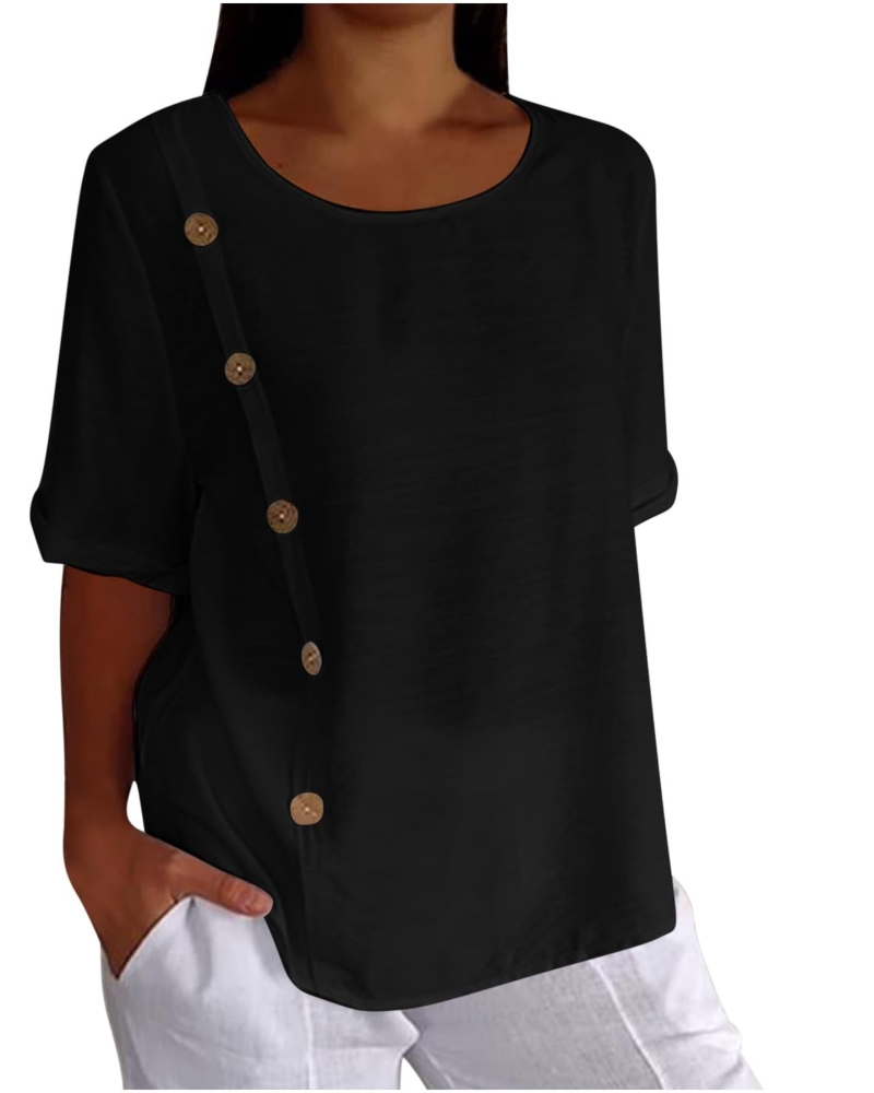 Ivy T-Shirt Damen Sommer – Baumwolle Leinen mit floralem Druck und V-Ausschnitt