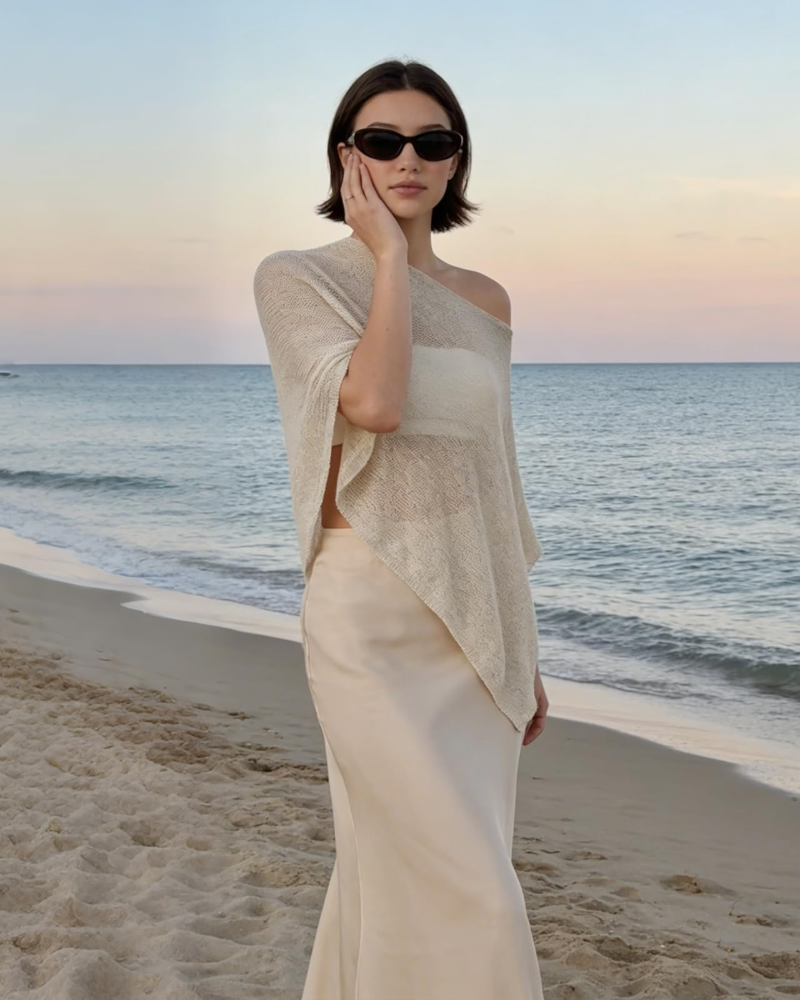 Francelia Transparent Poncho til Kvinder – Asymmetrisk Ét Skulder Badedragtcover-up