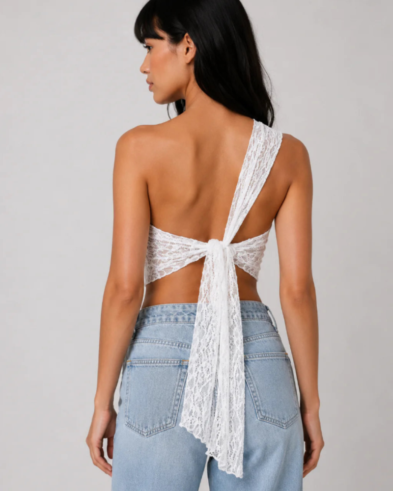 Corinne Top de Renda para Mulher – Top Assimétrico de Um Ombro com Corte Ajustado Elegante