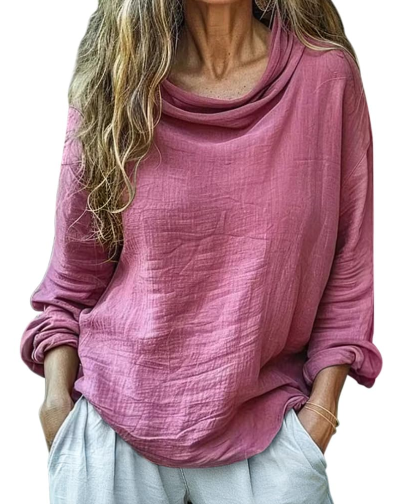 Grace Blouse Femme – Lin Coton Col Rond Manches Longues