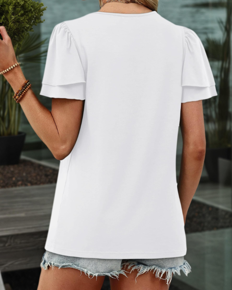 Lily Chemisier Péplum Femme – Blouse Col V à Volants Élégante Manches Courtes