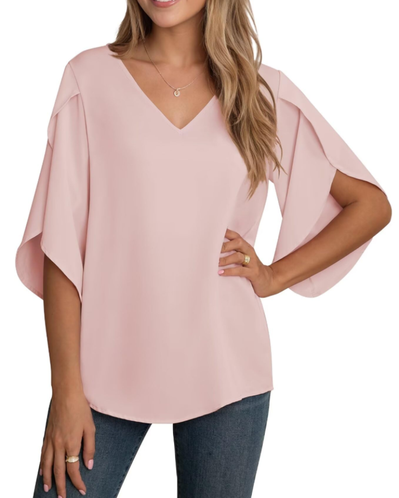 Lucy Bluse Damen – V-Ausschnitt Chiffon mit 3/4-Ärmeln und Schlitzen