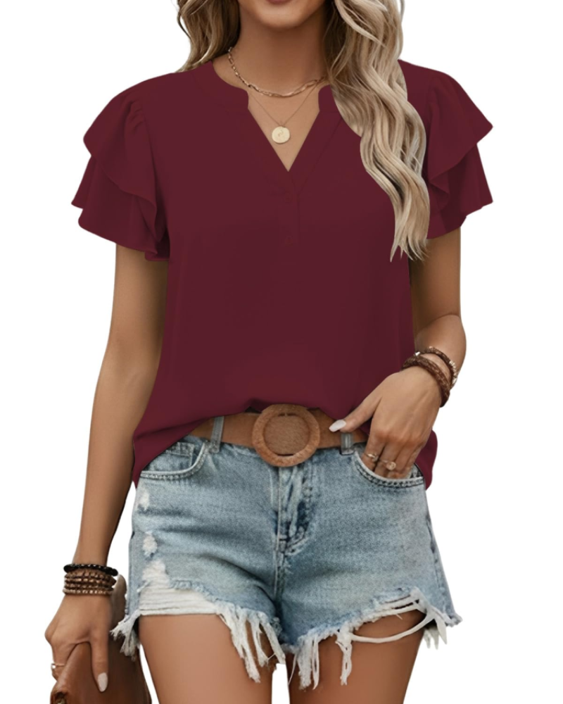 T-shirt estiva da donna Adele – Scollo a V maniche corte asimmetriche