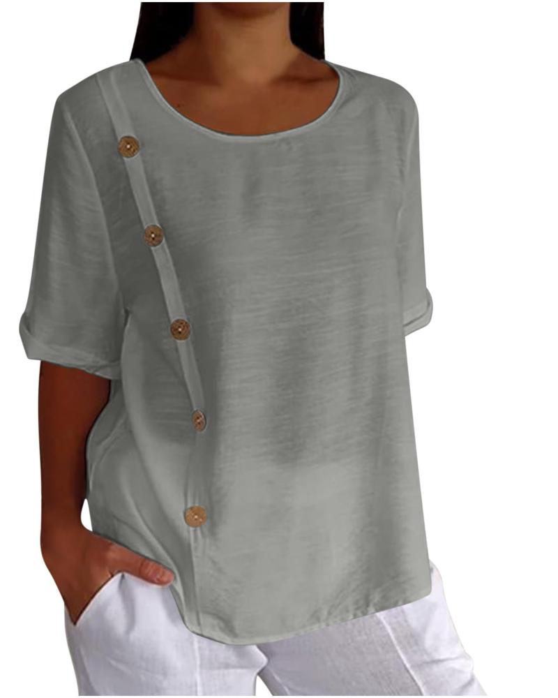 Ivy T-Shirt Damen Sommer – Baumwolle Leinen mit floralem Druck und V-Ausschnitt