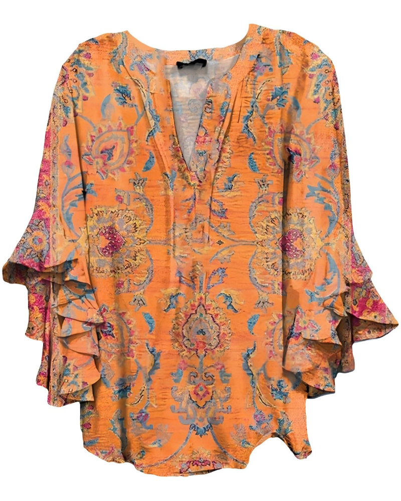Avac Blouse Femme – Col V Manches 3/4 à Volants Grande Taille