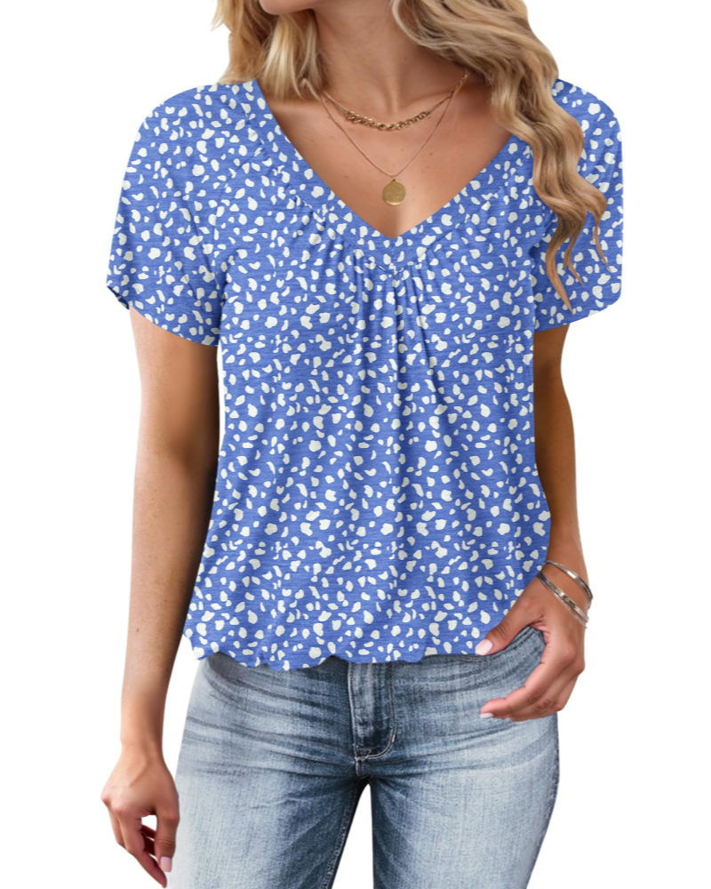 Mia Dames T-shirt Zomer – V-hals Bolzoom Losse Elegante Pasvorm