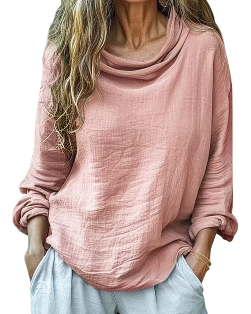Grace Blouse Femme – Lin Coton Col Rond Manches Longues