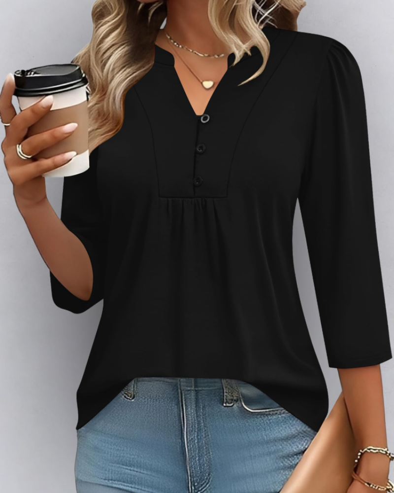 Hailey Chemisier Bohemia Mujer – Blusa con Cuello en V Plisada y Mangas 3/4