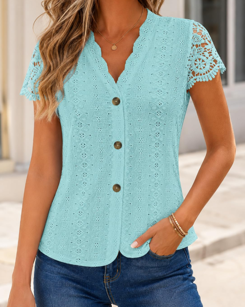Binaaya Chemisier Maille Femme – Blouse Col V 100 % Coton Boutonnée
