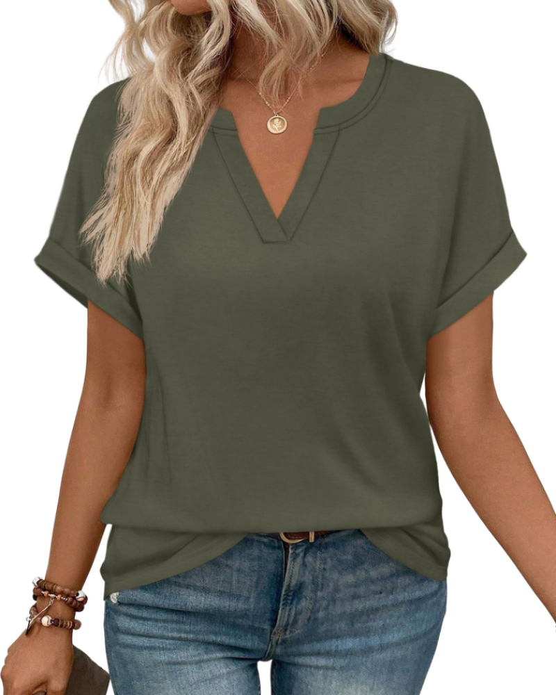 Ivy Bluse Damen V-Ausschnitt – Leichtes Tunika-Oberteil mit kurzen Ärmeln und eleganten Umschlägen