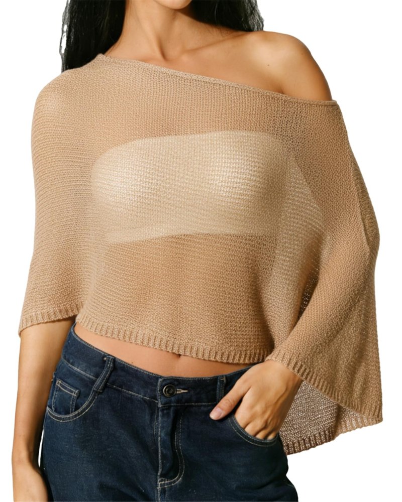 Francelia Transparent Poncho til Kvinder – Asymmetrisk Ét Skulder Badedragtcover-up