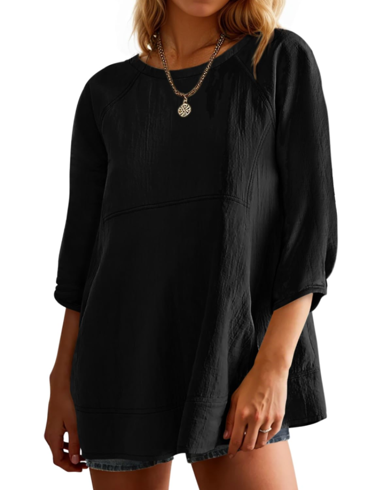 Fiorella Blusa Péplum para Mujer – Blusa Babydoll con Mangas 3/4 de Algodón y Viscosa