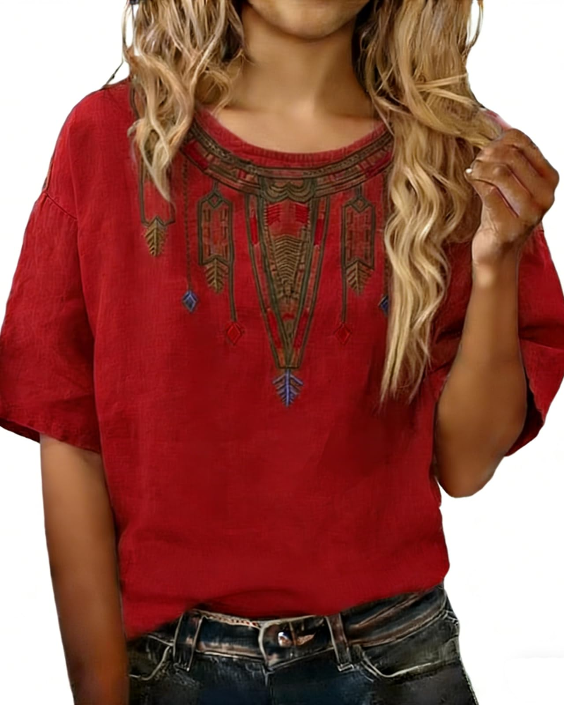 Sarah Blouse Femme Été – Lin Coton Broderie Florale Col V