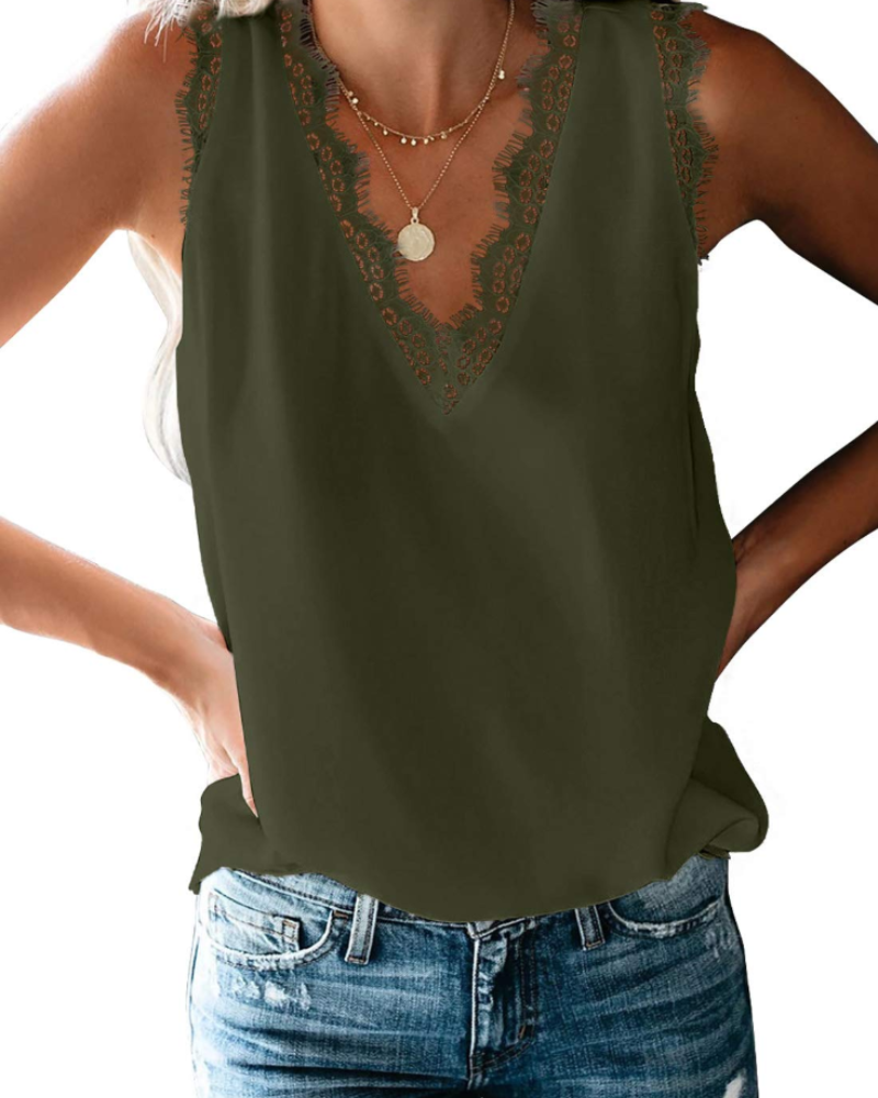 Florimel Caraco Femme Dentelle – Top Col V Sans Manches Léger et Élégant