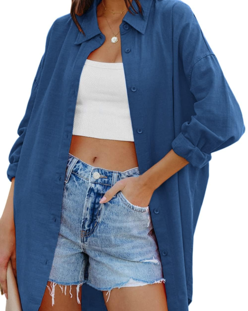 Ella Blouse Femme – Oversize Boutonnée Manches Longues & Poches
